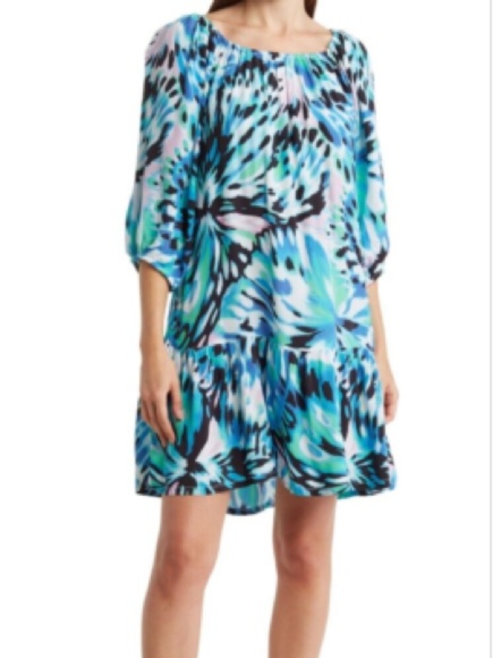 Tommy Bahama Aqua & Black Tie-Neck Mini Dress